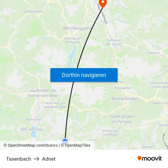 Taxenbach to Adnet map