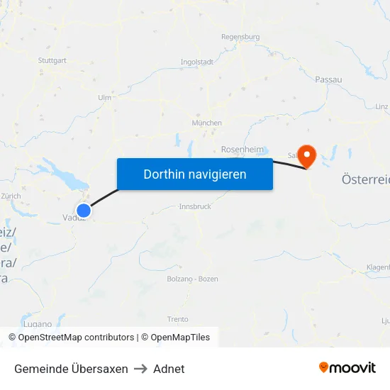 Gemeinde Übersaxen to Adnet map