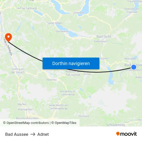 Bad Aussee to Adnet map