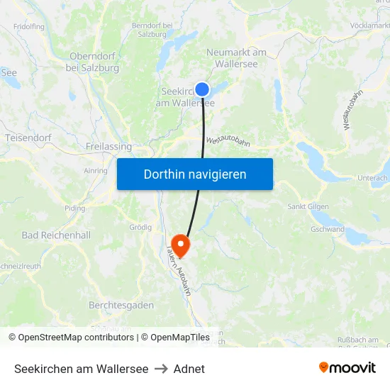 Seekirchen am Wallersee to Adnet map