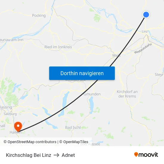 Kirchschlag Bei Linz to Adnet map