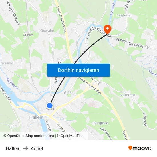 Hallein to Adnet map