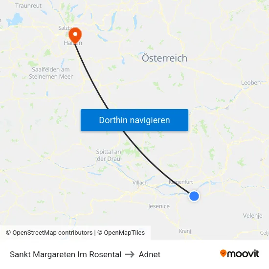 Sankt Margareten Im Rosental to Adnet map