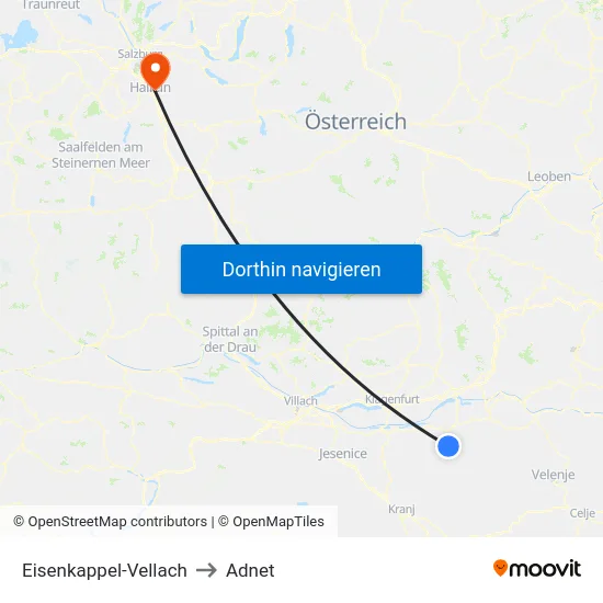 Eisenkappel-Vellach to Adnet map
