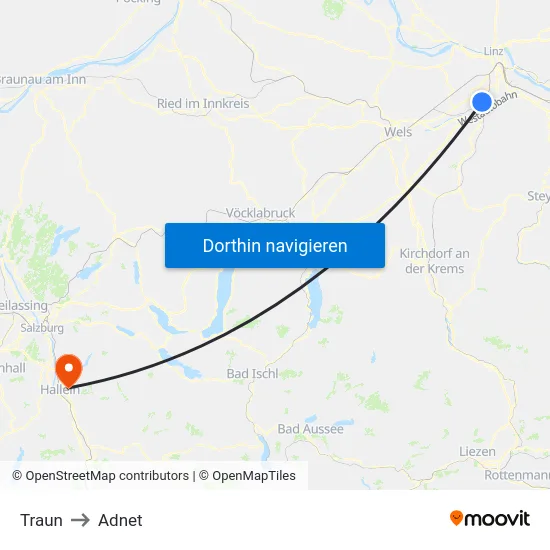 Traun to Adnet map