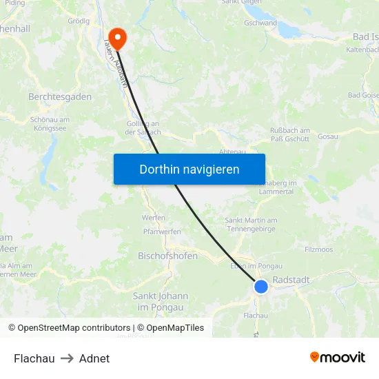 Flachau to Adnet map