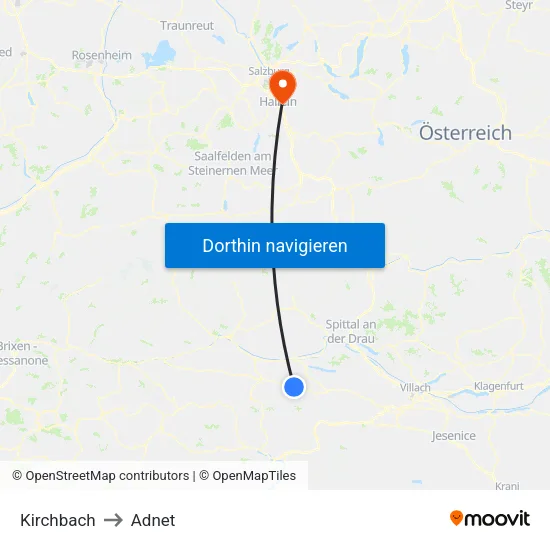Kirchbach to Adnet map