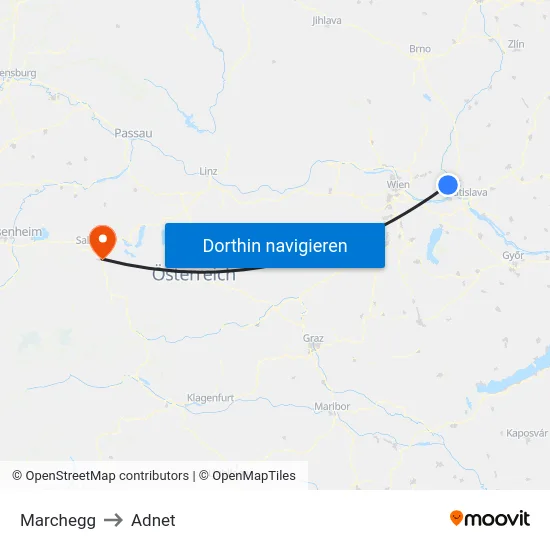 Marchegg to Adnet map