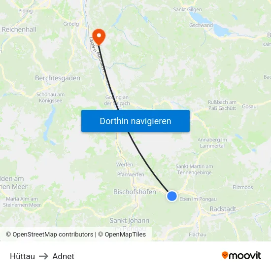 Hüttau to Adnet map