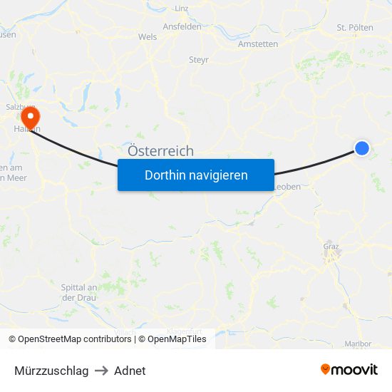 Mürzzuschlag to Adnet map