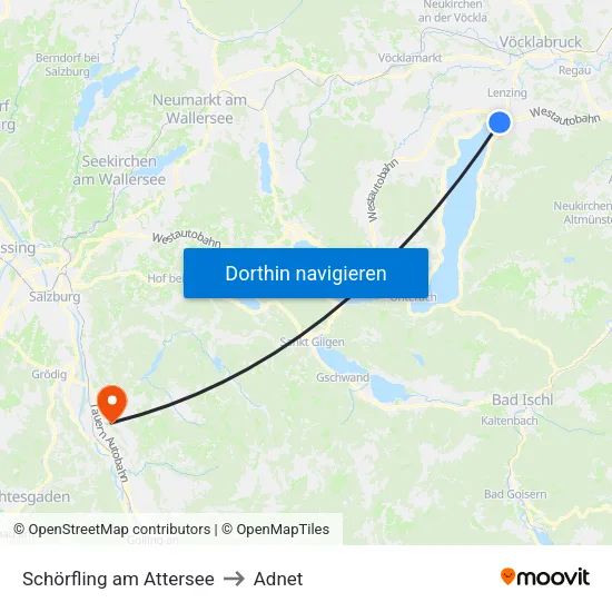Schörfling am Attersee to Adnet map