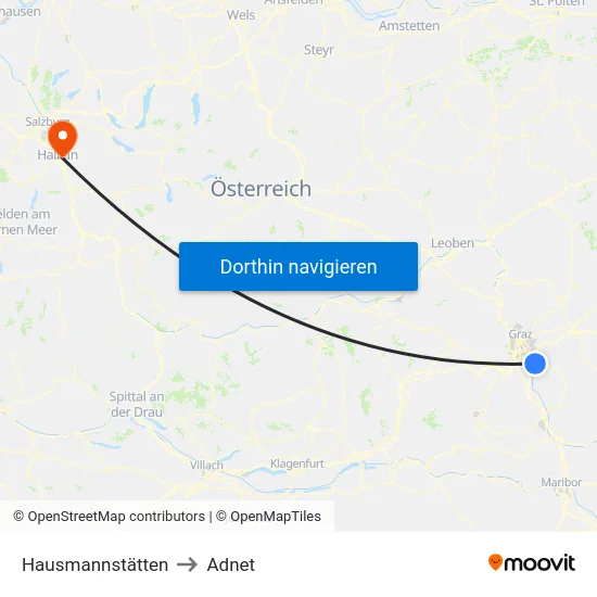Hausmannstätten to Adnet map