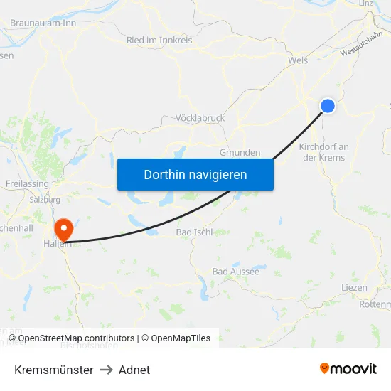 Kremsmünster to Adnet map