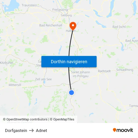 Dorfgastein to Adnet map