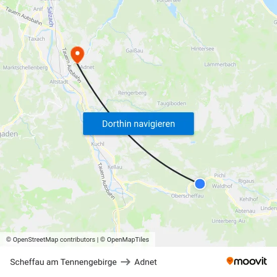 Scheffau am Tennengebirge to Adnet map