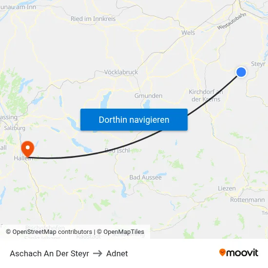 Aschach An Der Steyr to Adnet map