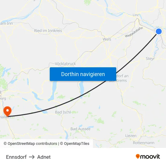 Ennsdorf to Adnet map