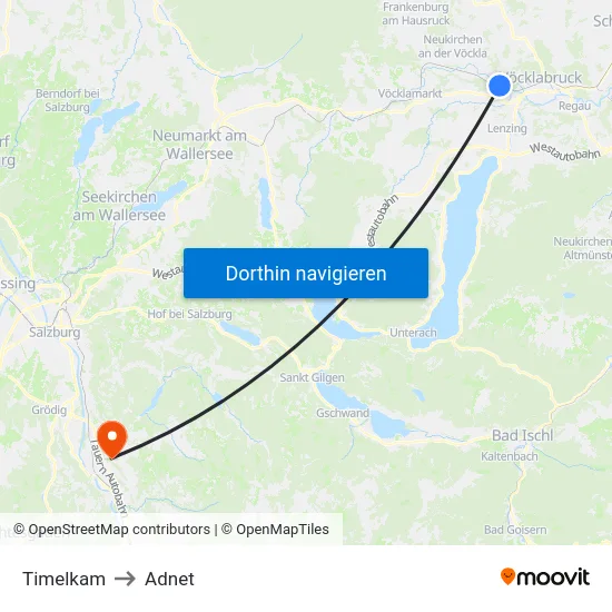 Timelkam to Adnet map