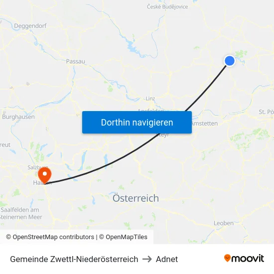 Gemeinde Zwettl-Niederösterreich to Adnet map
