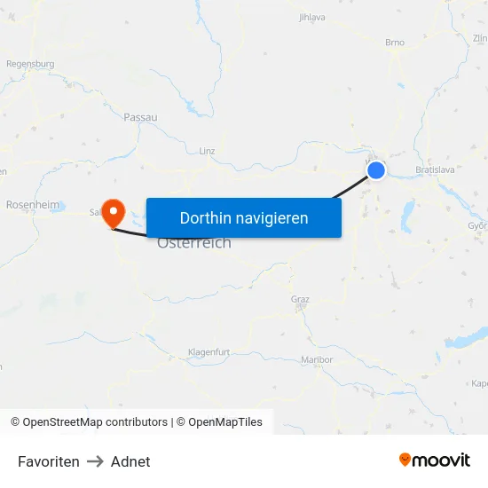 Favoriten to Adnet map