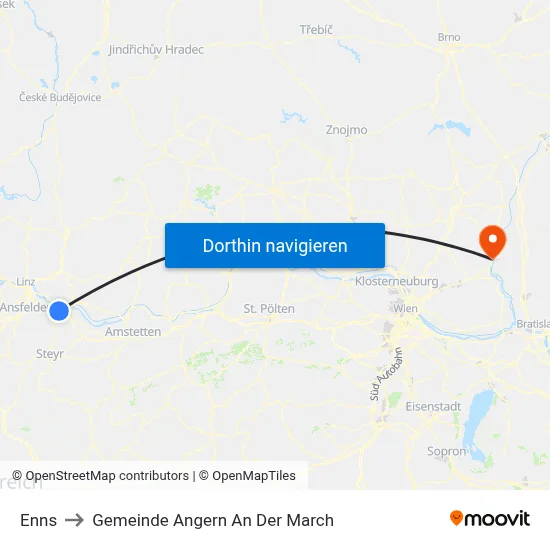 Enns to Gemeinde Angern An Der March map