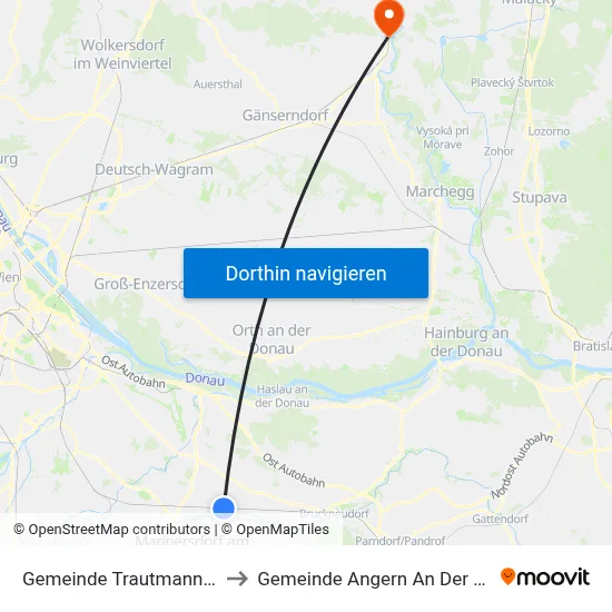 Gemeinde Trautmannsdorf to Gemeinde Angern An Der March map