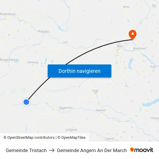 Gemeinde Tristach to Gemeinde Angern An Der March map