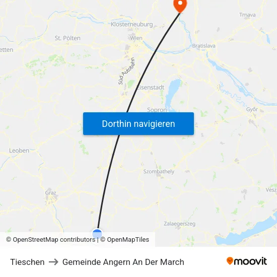 Tieschen to Gemeinde Angern An Der March map