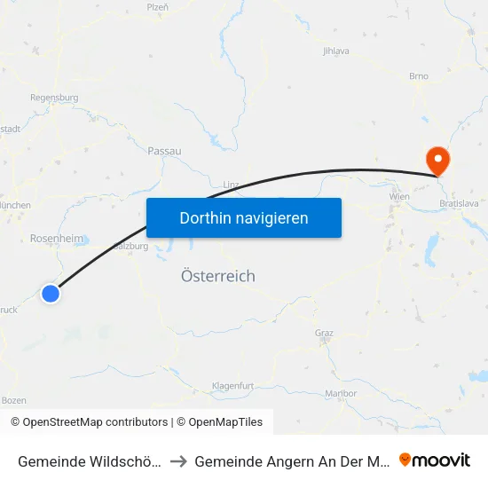 Gemeinde Wildschönau to Gemeinde Angern An Der March map