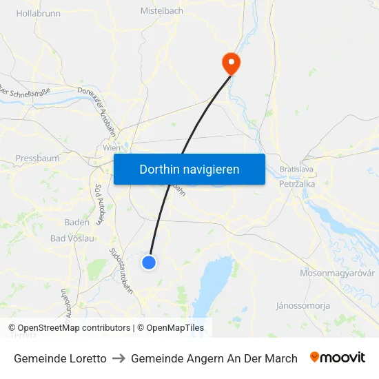 Gemeinde Loretto to Gemeinde Angern An Der March map