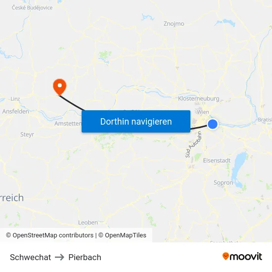 Schwechat to Pierbach map