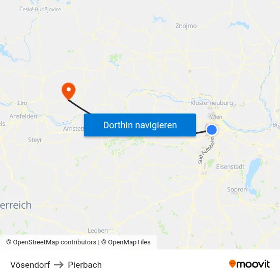 Vösendorf to Pierbach map