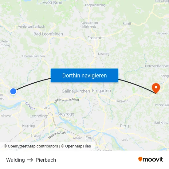 Walding to Pierbach map