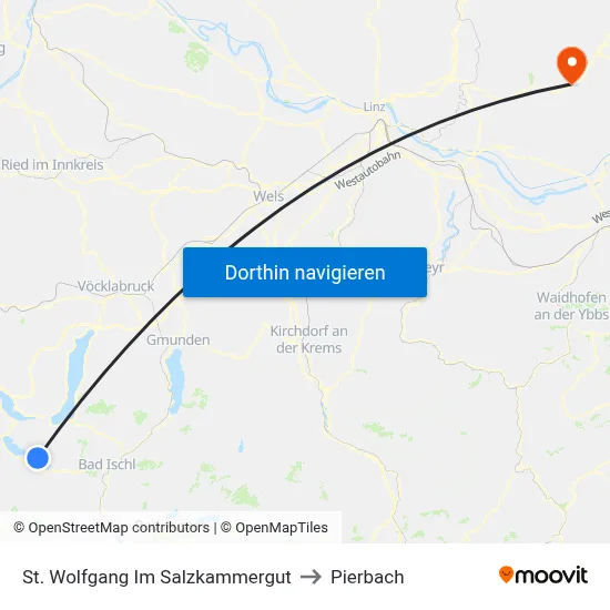 St. Wolfgang Im Salzkammergut to Pierbach map