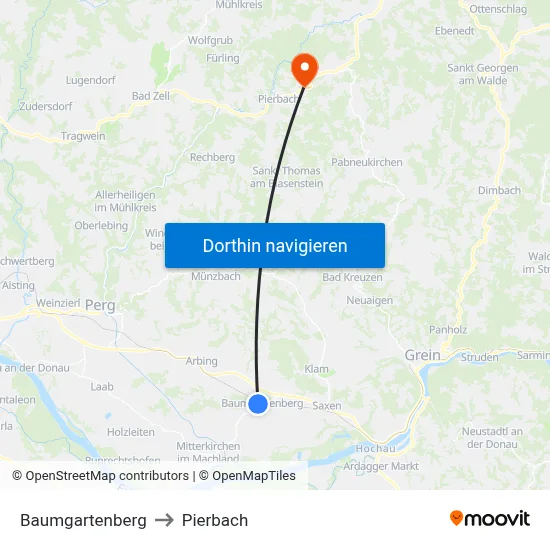 Baumgartenberg to Pierbach map