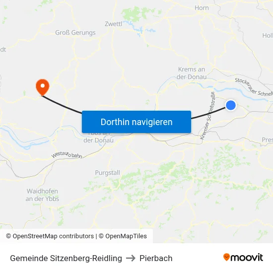 Gemeinde Sitzenberg-Reidling to Pierbach map