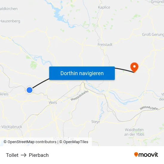 Tollet to Pierbach map