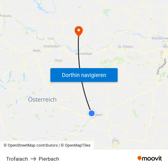 Trofaiach to Pierbach map