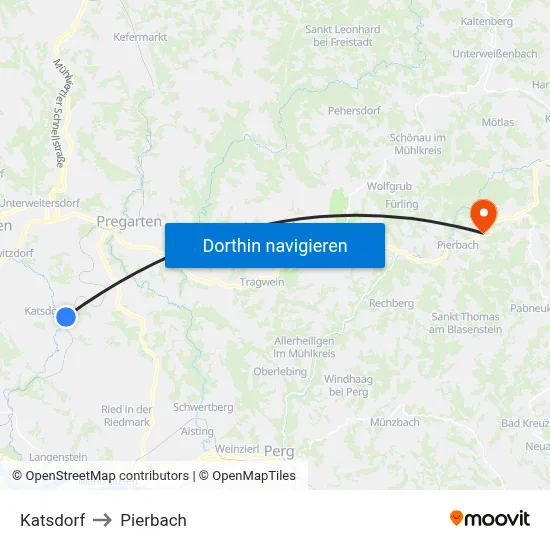 Katsdorf to Pierbach map
