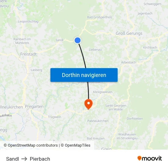 Sandl to Pierbach map