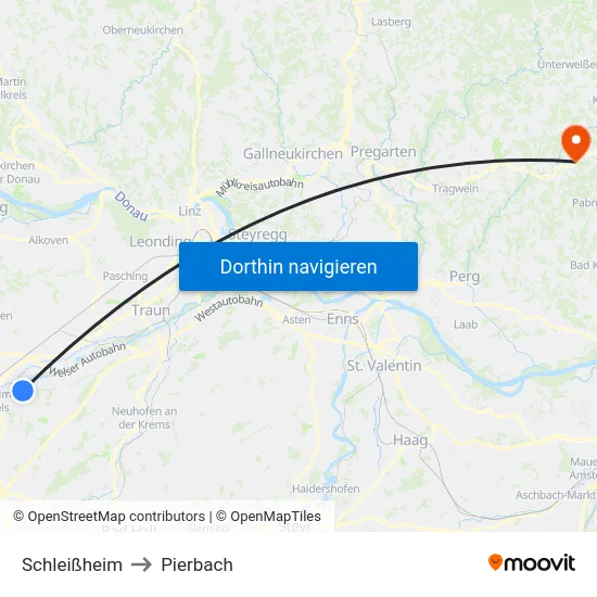 Schleißheim to Pierbach map
