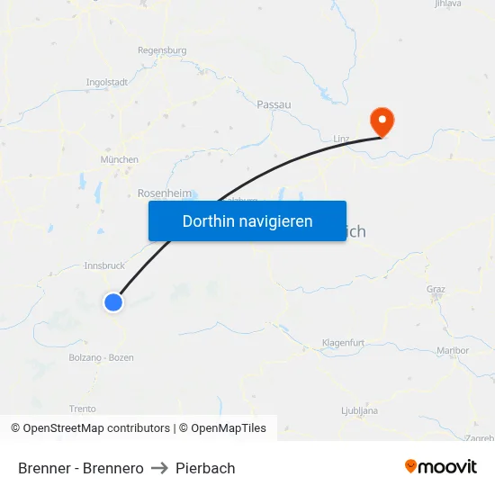 Brenner - Brennero to Pierbach map