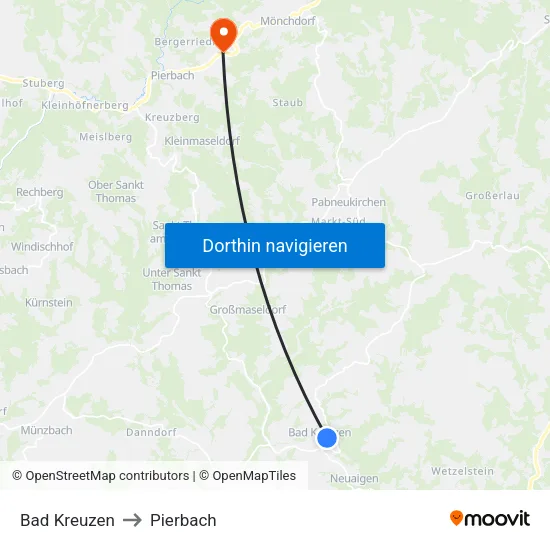 Bad Kreuzen to Pierbach map