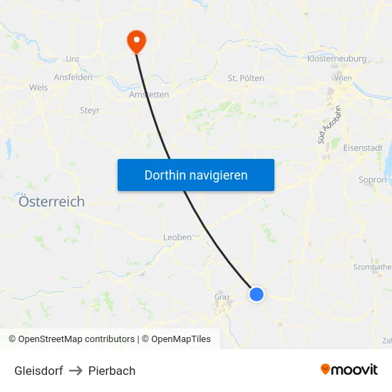 Gleisdorf to Pierbach map