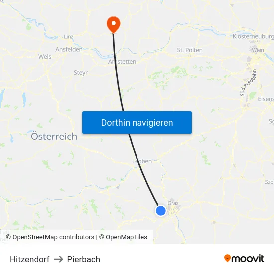 Hitzendorf to Pierbach map