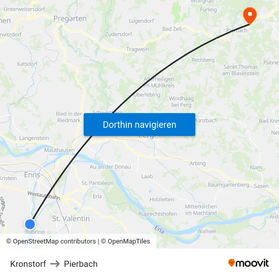 Kronstorf to Pierbach map