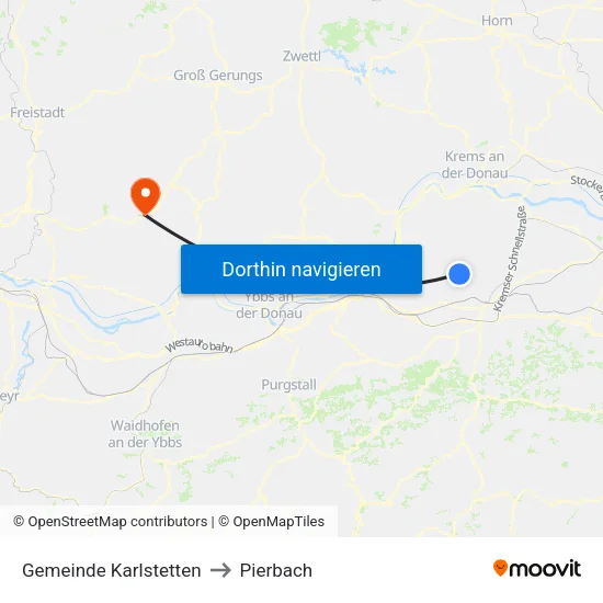 Gemeinde Karlstetten to Pierbach map