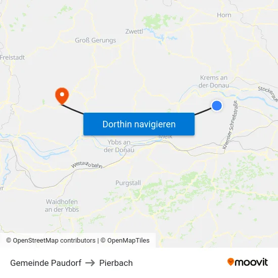 Gemeinde Paudorf to Pierbach map
