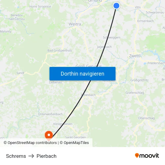 Schrems to Pierbach map