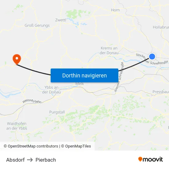 Absdorf to Pierbach map